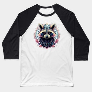 A Blue, Purple, Pink And Yellow Geometric Raccoon Baseball T-Shirt